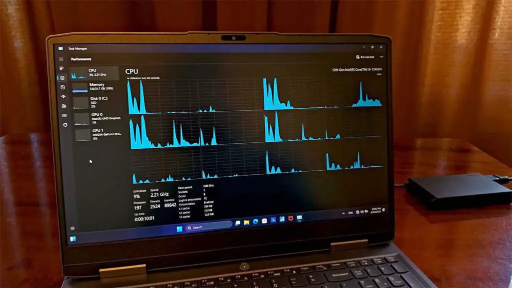 Task manager view - CPU monitor.