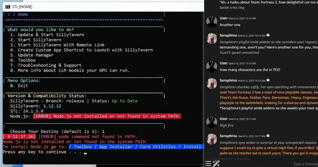SillyTavern "Failed to start server" & "Node command (...)" Errors ...