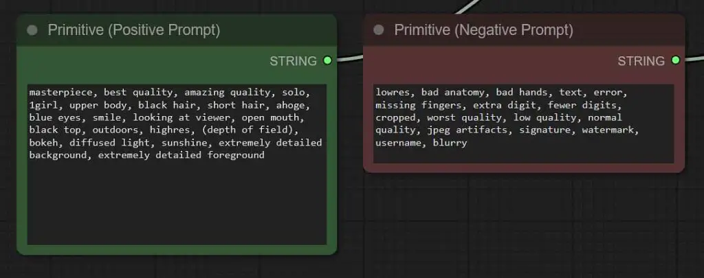 An example Illustrious XL model prompt for anime style images. Positive and negative prompts.