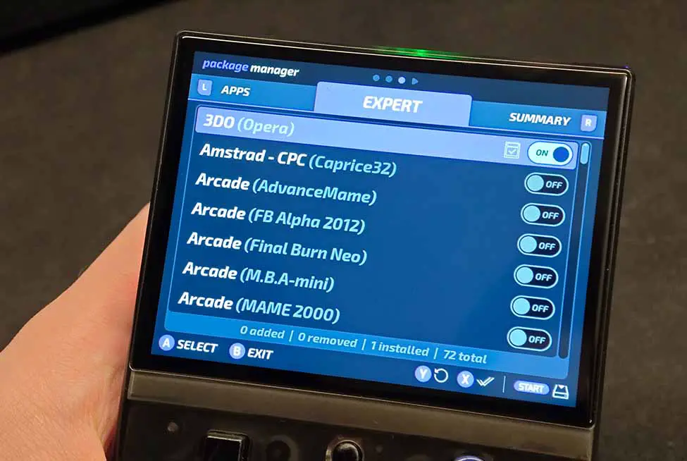 The expert mode emulators selection screen.