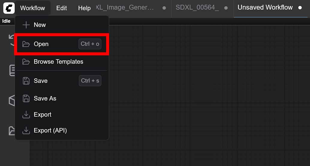 Importing workflow presets in ComfyUI.