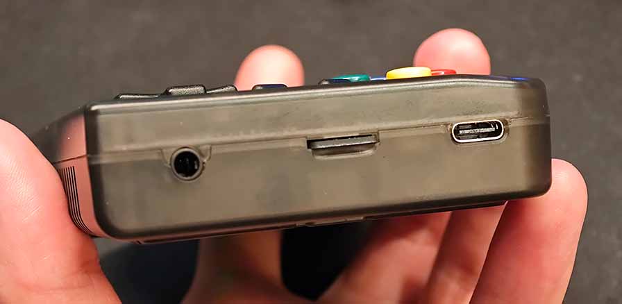 Miyoo Mini microSD card slot on the bottom.
