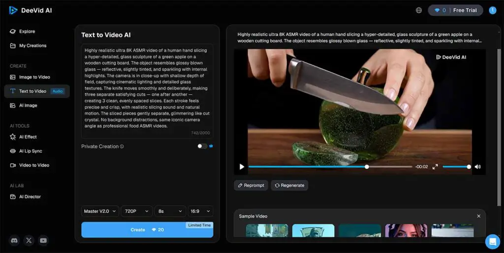 Generating Veo 3 videos using DeeVid AI.