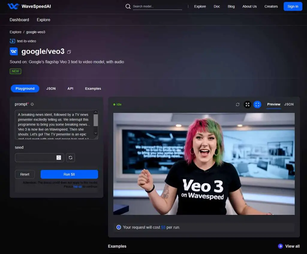 Pay-per-video Veo 3 generation tool over on WaveSpeedAI.