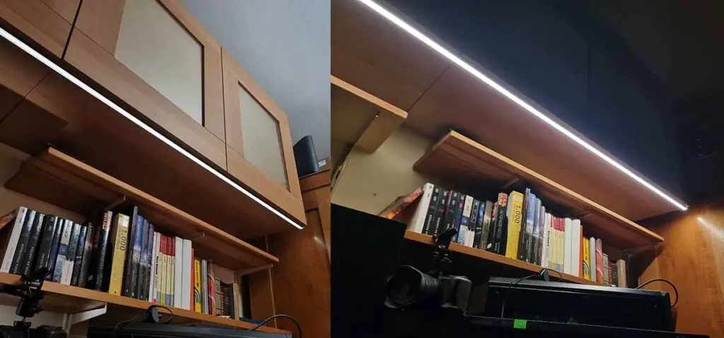 The final result, the LED strip mounted in the office.