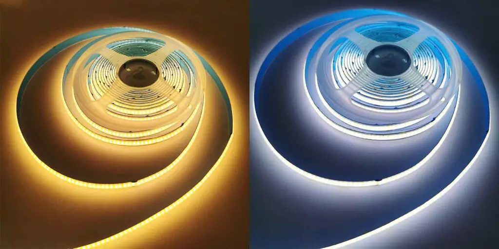 Warm and cold white light temperature photo examples from the AliExpress listing.