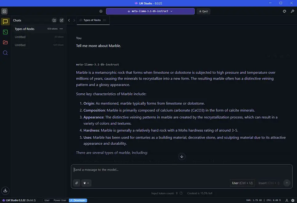LM Studio local LLM inference software user interface.