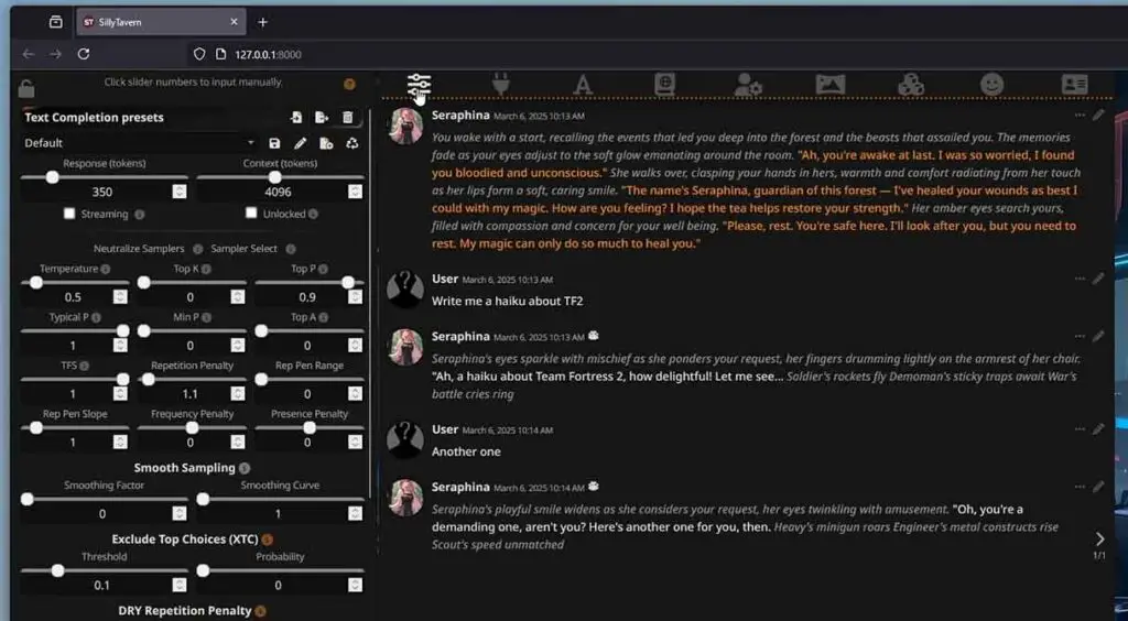 The SillyTavern frontend used with KoboldCpp.