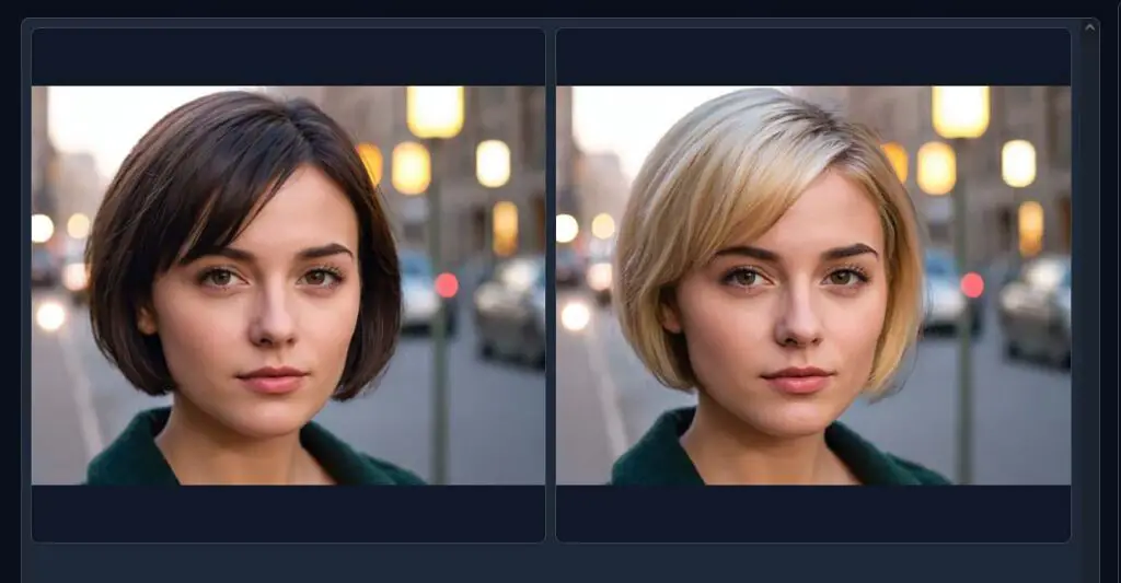 An example of replacing a character's hair color in an advanced image enhancement workflow.