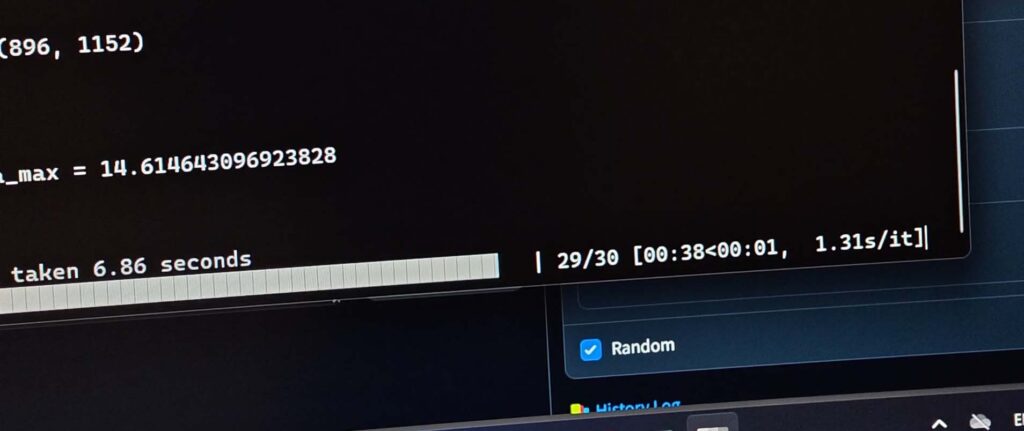 The Foocus WebUI console showing us an image generation process that's almost finished, sitting at 29 from 30 set generation steps.