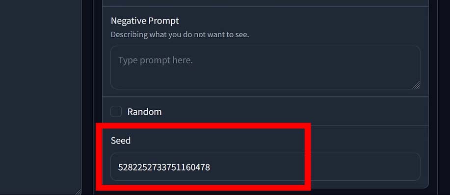 A fixed seed value set in the Fooocus WebUI.