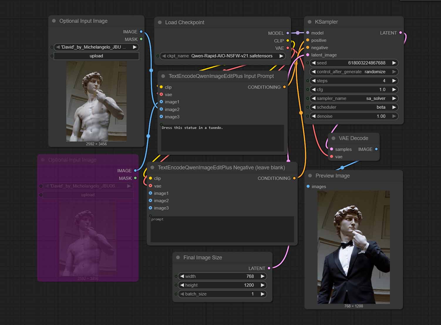 The second application of the workflow - a single-input image-to-image use case in a basic image editing task.
