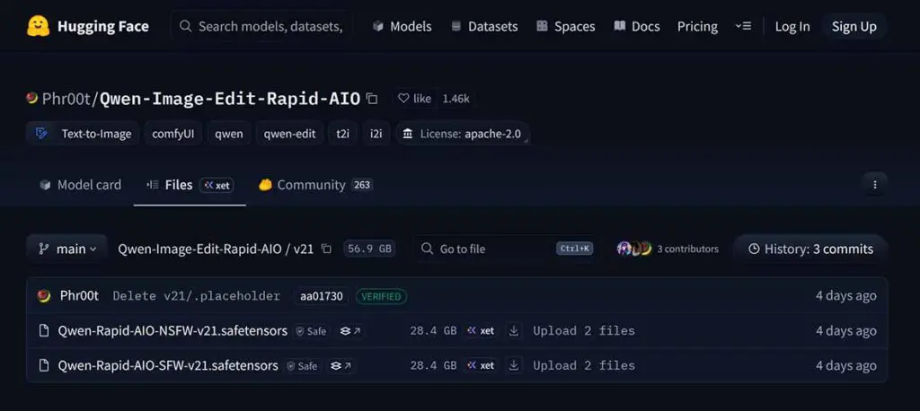 Qwen-Image-Edit-Rapid-AIO model version variants.