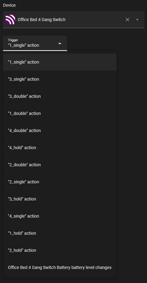 Different actions for the Moes ESW-0ZAA-EU/TS0044 button available in Zigbee2MQTT.