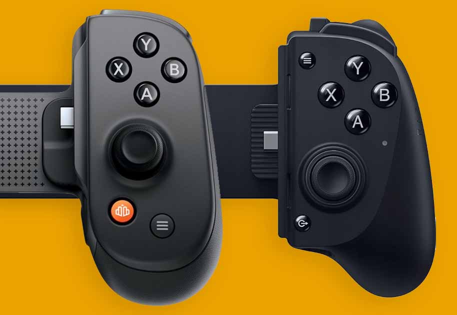 USB-C connectors on the Backbone Pro, and the Razer Kishi V3 Pro clip-on controllers - closeup shot.