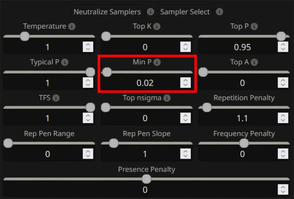 Min-P setting in SillyTavern set to 0.02.
