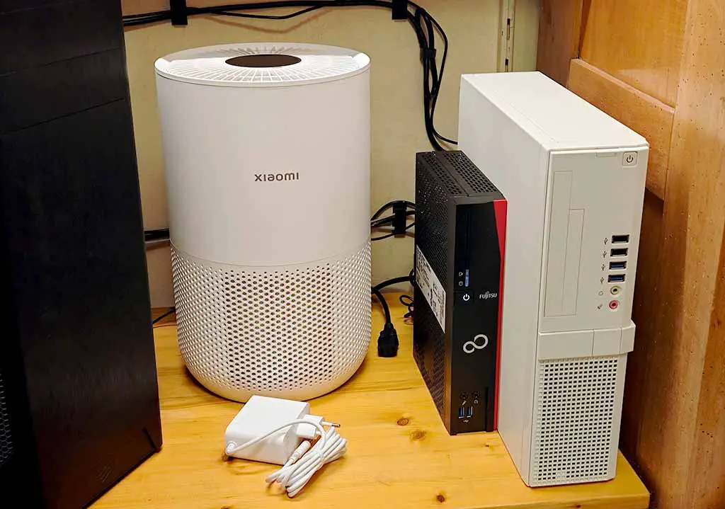 Xiaomi Smart Air Purifier 4 Compact placed indoors next to my desktop PCs.