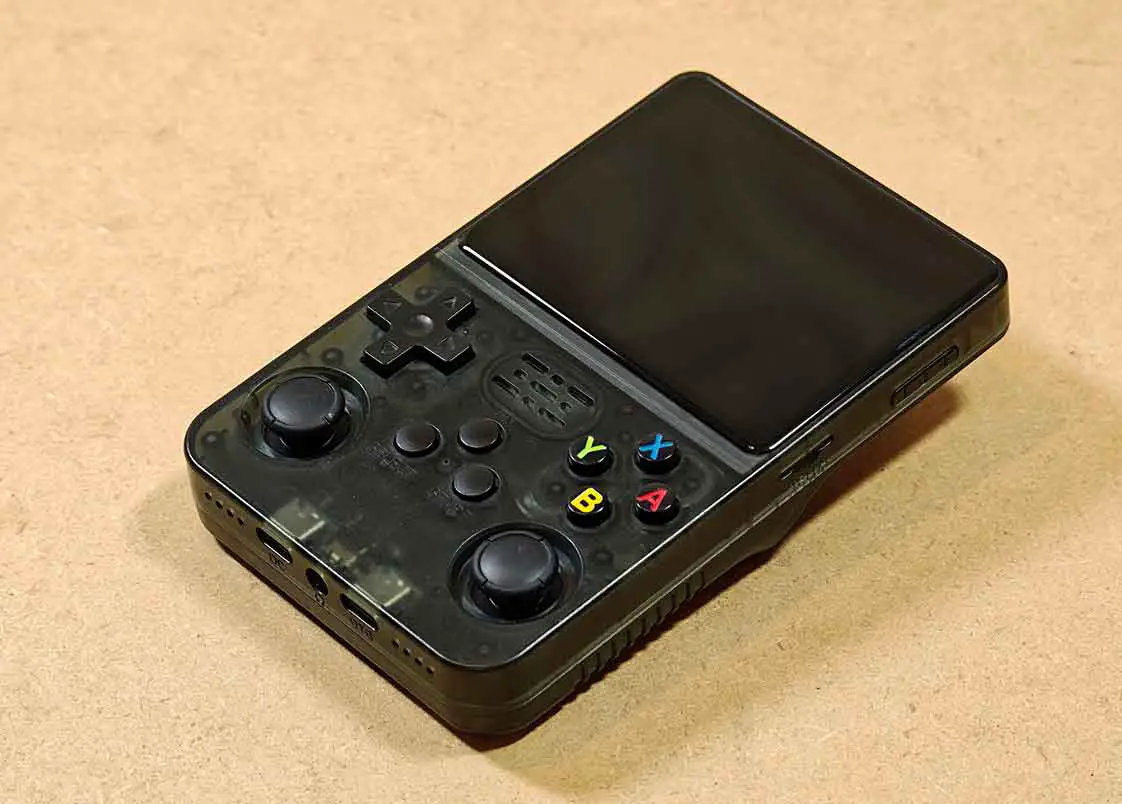 Translucent black R36S handheld closeup shot.