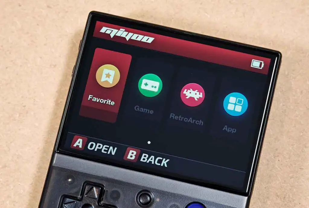 Stock Miyoo Mini OS MainUI interface main menu screen.