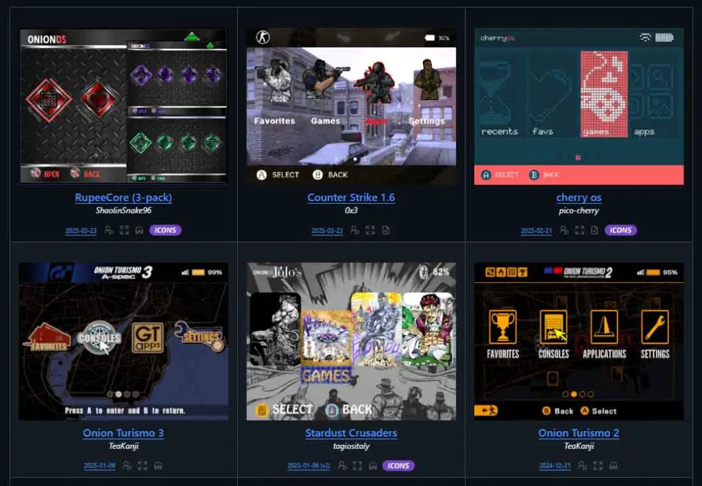 Onion OS themes in the themes repository over on GitHub.