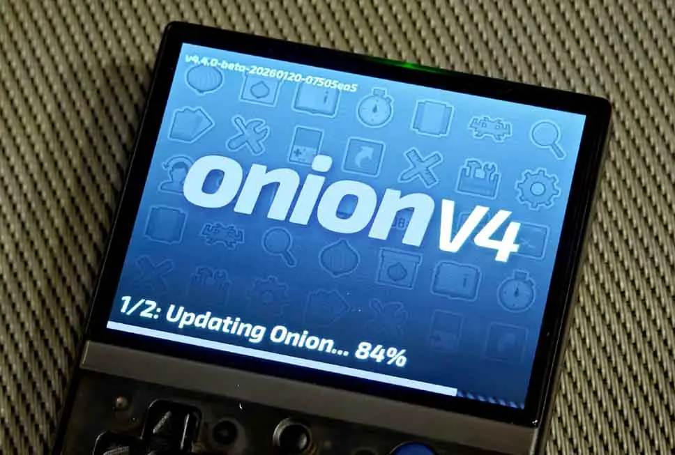 Onion OS update screen on the Miyoo Mini.