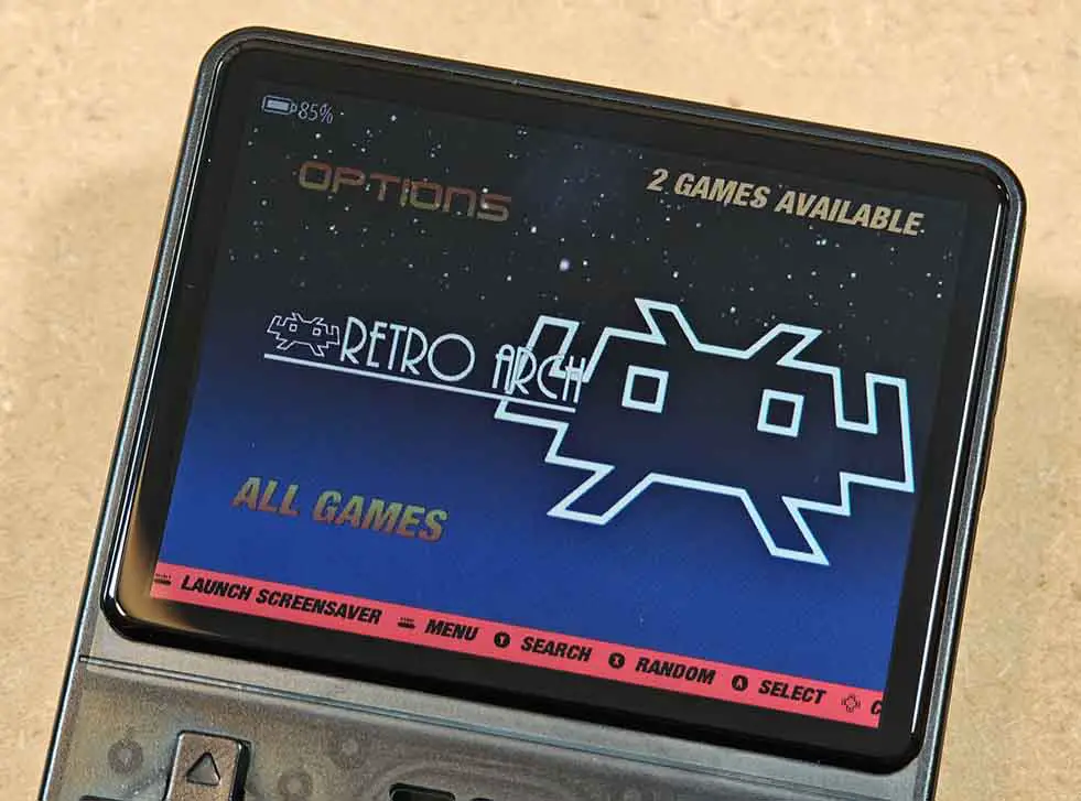 R36S screen showing an alternate EmulationStation theme.