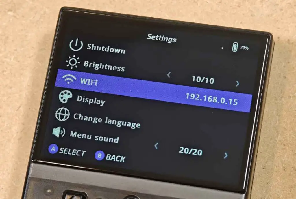 Wi-Fi switch in the Miyoo Mini Onion OS settings menu.