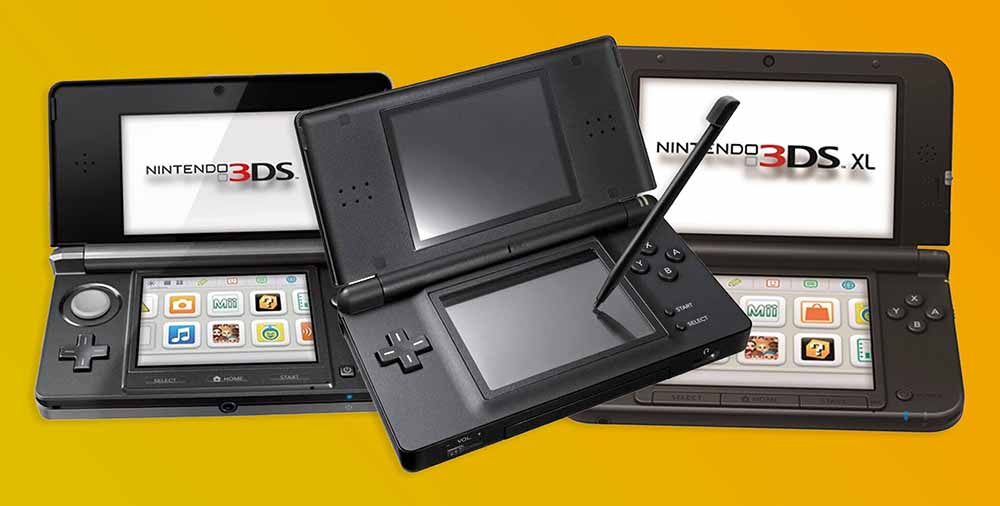 The original Nintendo DS, 3DS and 3DS XL handhelds.