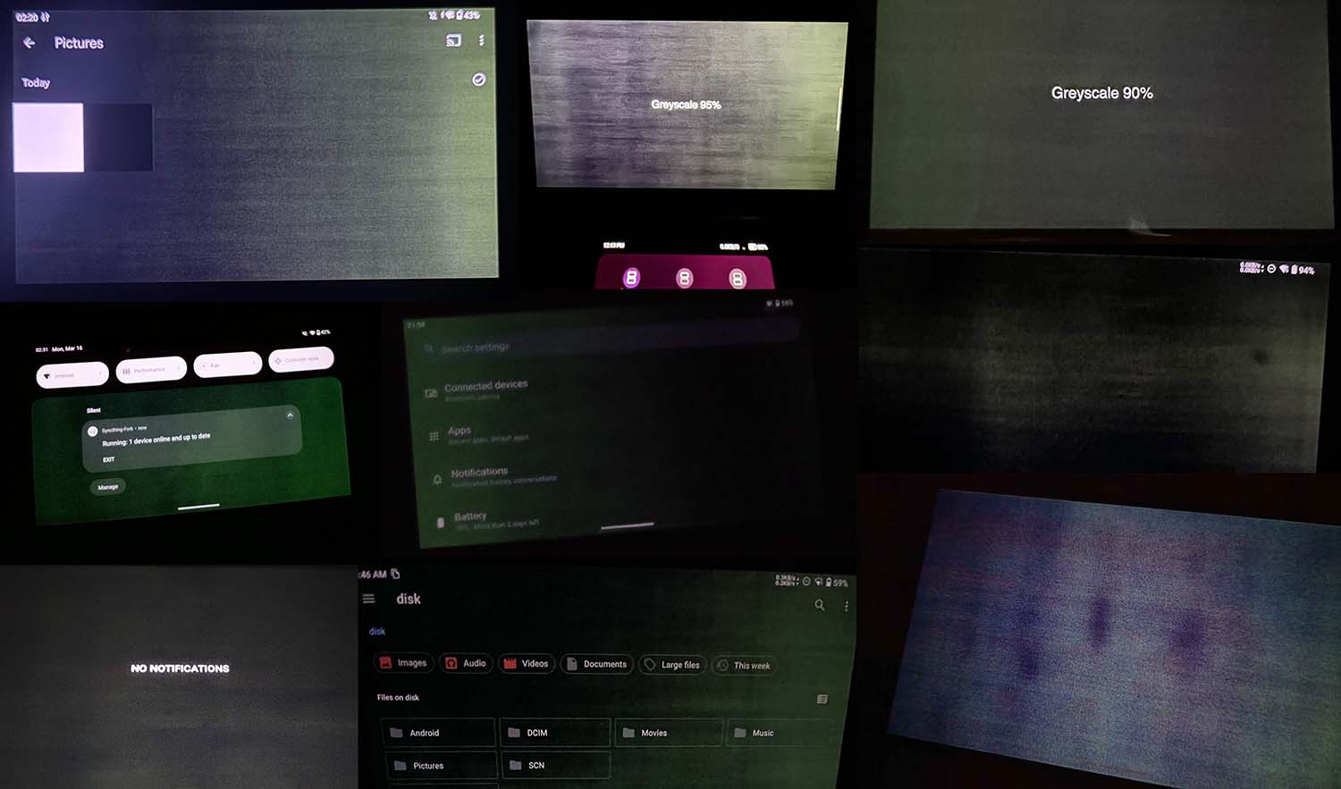 Examples of the mura effect on the AYN Thor and Odin 3 displays.