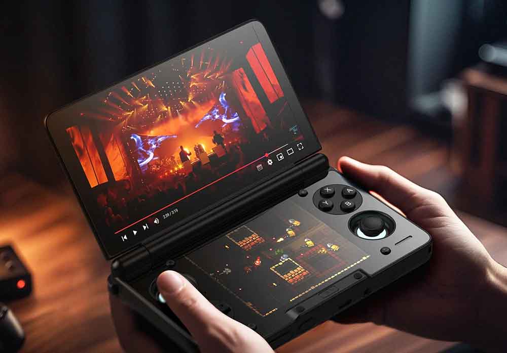 Dual-screen AYN Thor handheld video/gaming multitasking example.