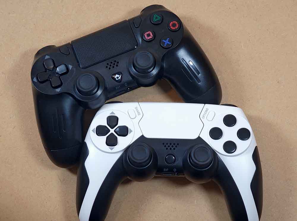 GAMINJA P48 controller and the Data Frog PS4-style controller side by side.