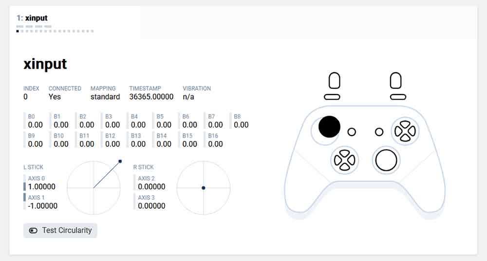 Testing the analog stick emulation feature on the ShanWan Q36.