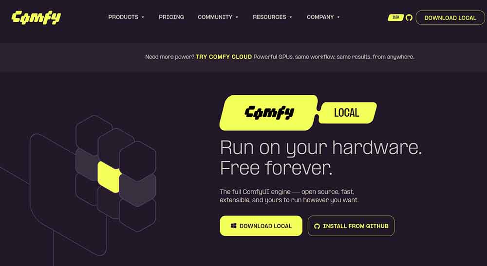 ComfyUI download page on the official website, snapshot.