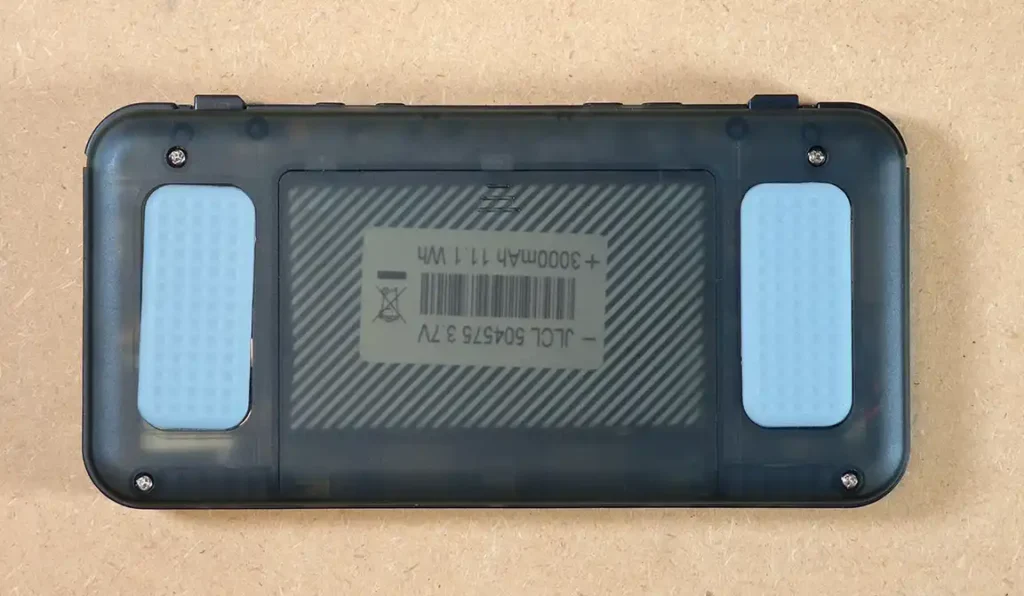 Back of the R36H handheld showing the four visible Phillips screws and rubber grip pads.