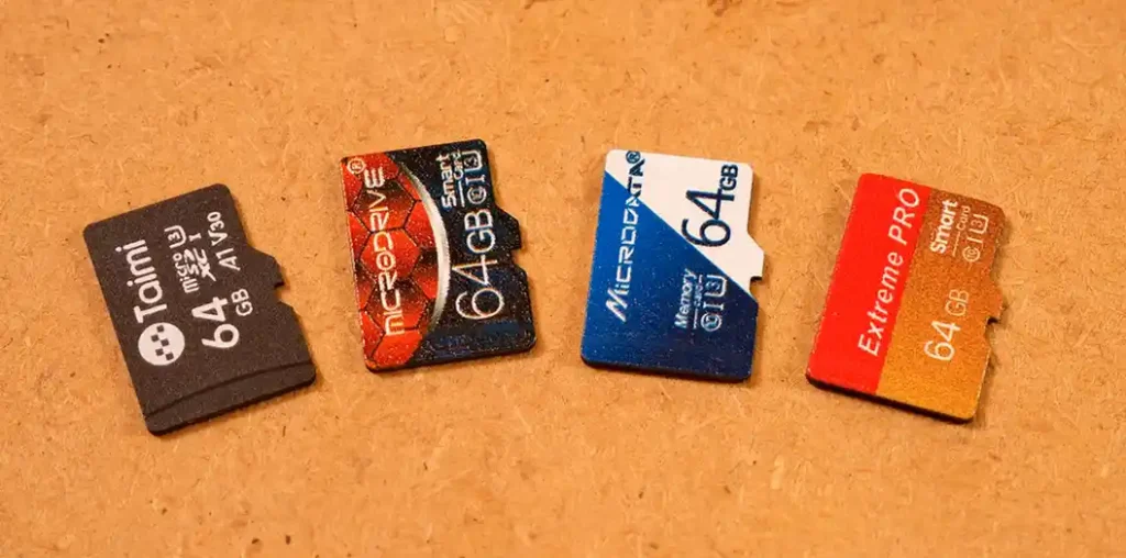 Taimi, Microdrive, Microdata and Jaster 64GB microSD cards from AliExpress after the benchmark tests.