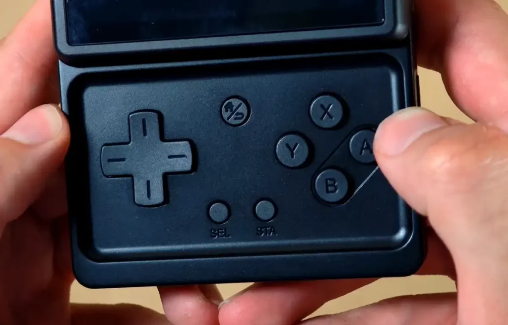 Close-up of the RG Rotate D-pad, face buttons, start and select buttons.