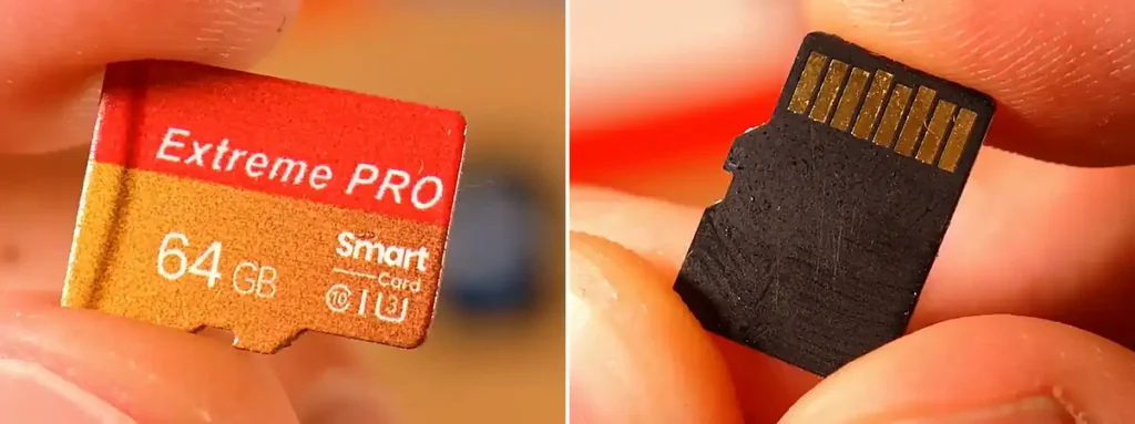 Front and back of the tested Jaster Extreme PRO 64GB microSD card.