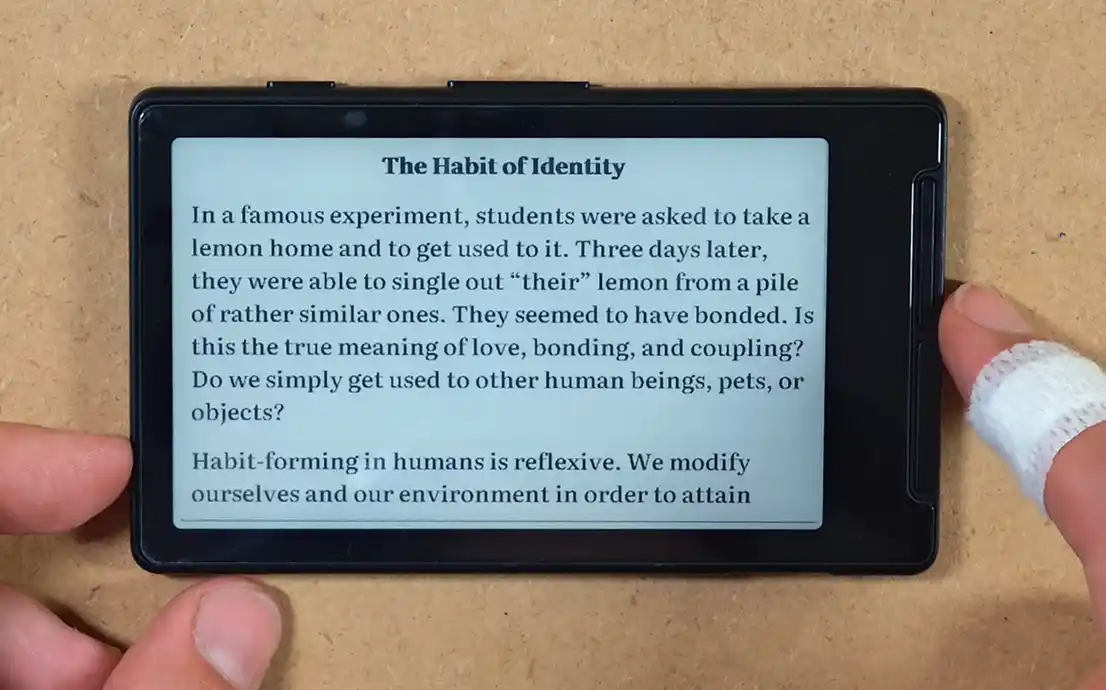 Xteink X4 displaying an EPUB file in landscape mode.