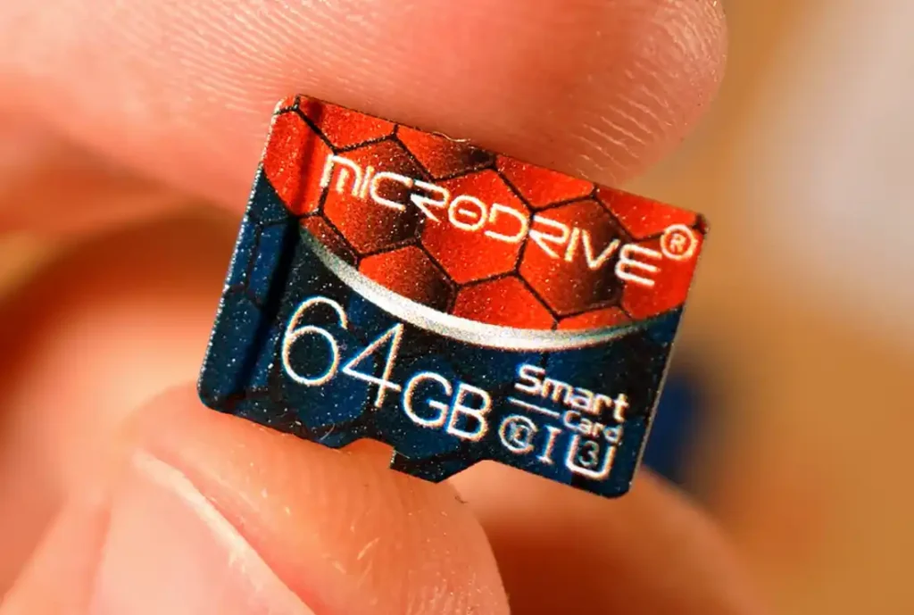 Front of the tested Microdrive 64GB Class 10 U1 microSD card.