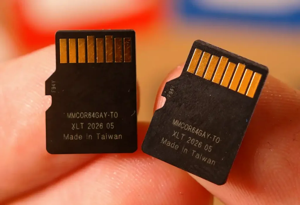 Matching back markings on the tested Microdrive and Microdata 64GB microSD cards.