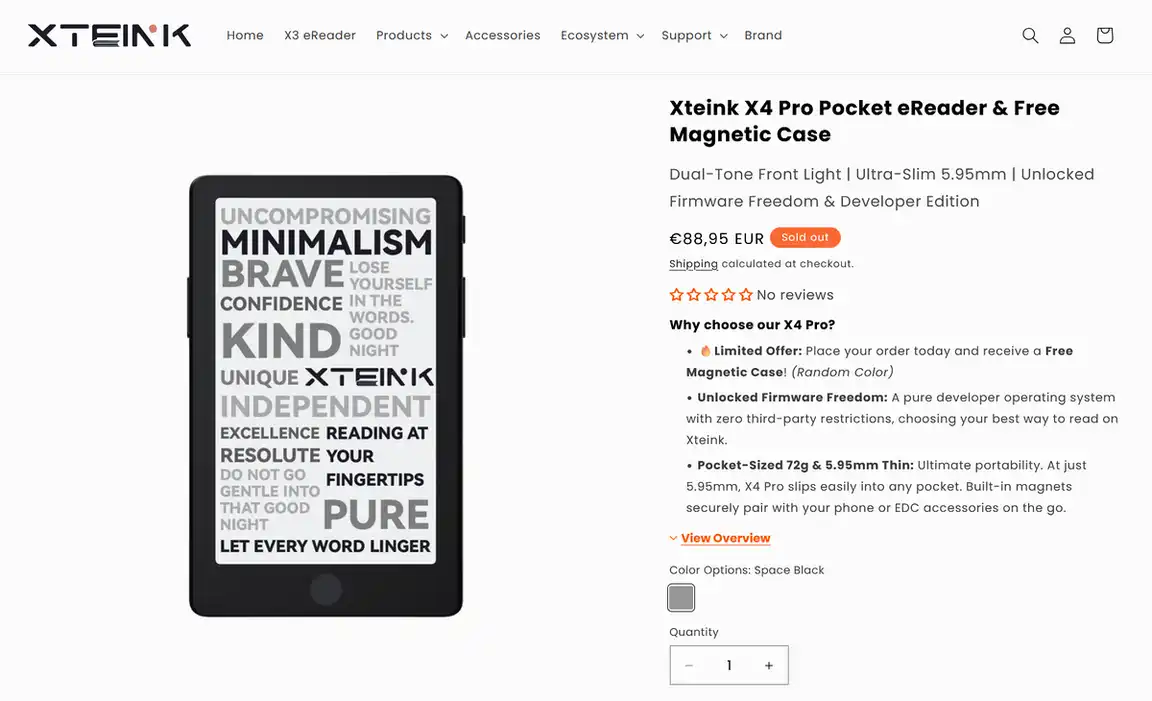 Xteink X4 Pro product page on launch - a snippet.