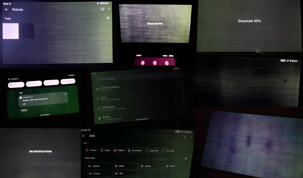 OLED mura patterns on AYN Thor and Odin 3 panels shared in the AYN Discord community.