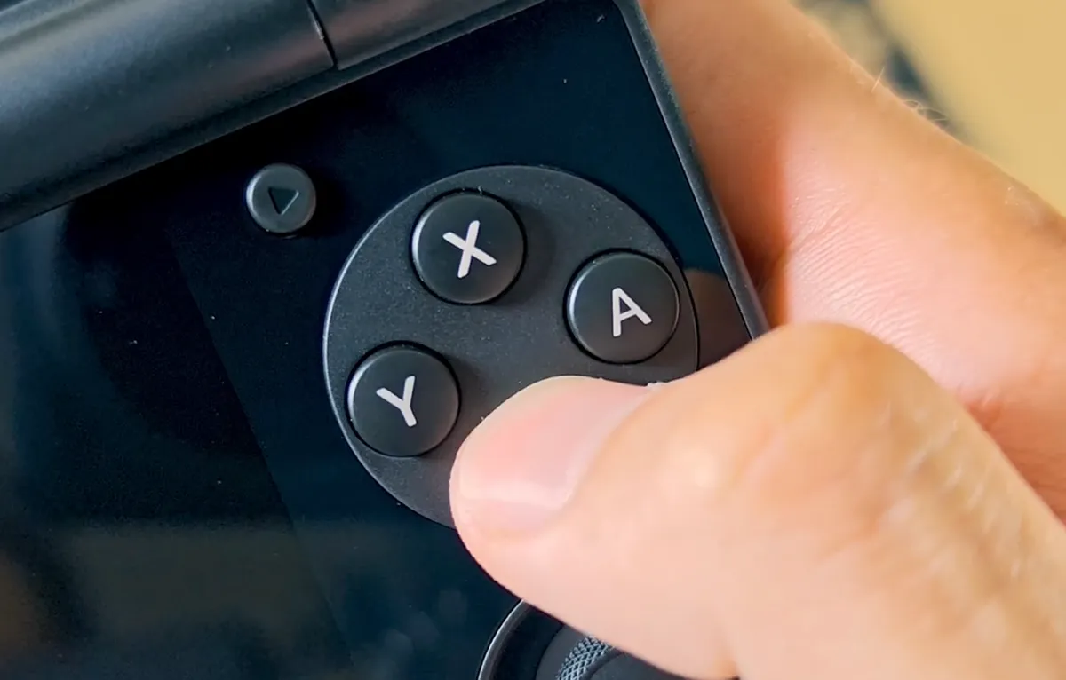 The AYN Thor ABXY face buttons seen from up close.