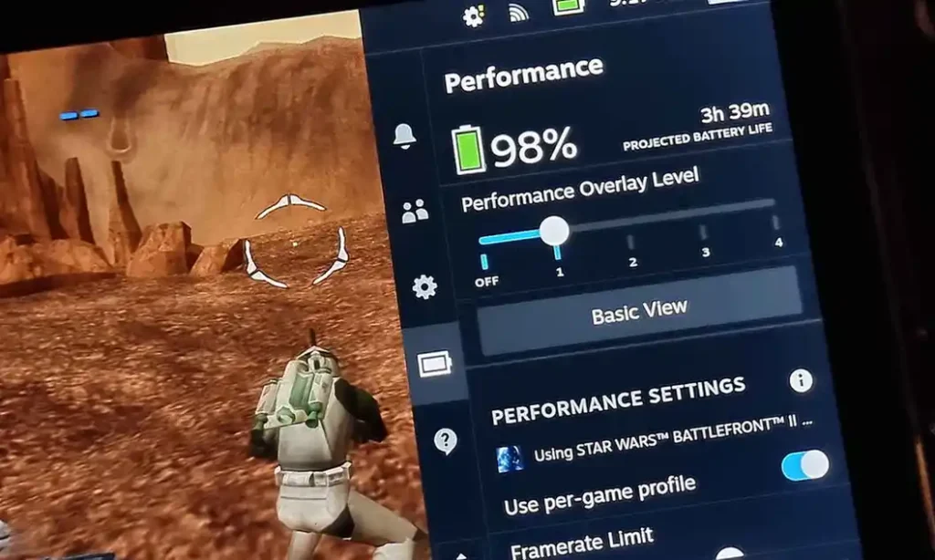 Star Wars Battlefront II running through PS2 emulation on the original Steam Deck.
